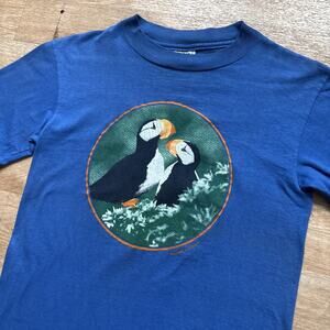 Vintage 80s Hanes Beefy T Puffin T Shirt Small S Single Stitch Made USA Cotton